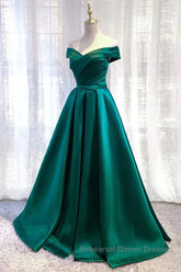 Dark Green Long Semi Formal Prom Dresses Elegant A Line Off the Shoulder Party Evening Dresses